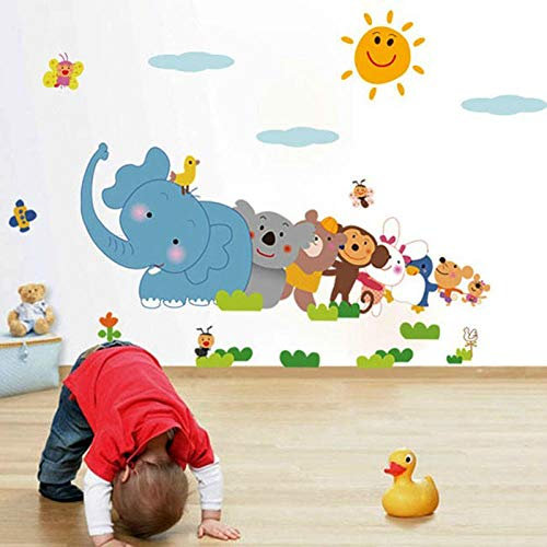 Cartoon Tiere Wandaufkleber Kinderzimmer Babyzimmer Dekoration Happy Animal Queue Art Decals Umweltfreundliche Kinder Tapete, Kinder Baby Wandaufkleber,Wandtattoos,Wall Stickers Murals