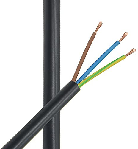3m Zuleitung Schwarz H03VV-F 3 x 0,75qmm PVC isolierte Schlauch-Leitung 3G Leuchtenkabel Lampenkabel Kabel Stromkabel