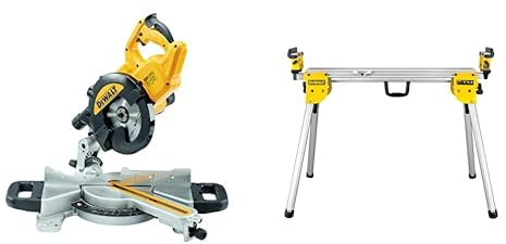 DEWALT - Scie à Onglet Radiale 230V - DWS774-QS - Scie Haute Performance avec Système XPS & Piètement Polyvalent pour Scies à Onglets - DE7033-XJ - Piètement Léger et Facilement Transportable