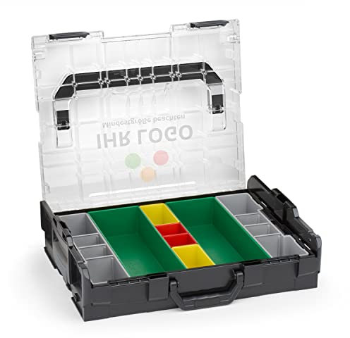 Sortimo L-BOXX 102 Schwarz mit transparentem Deckel individuell anpassbar mit Ihrem Logo | Insetboxen-Set G3 | Sortierbox Kleinteile | Ideale Schraubenbox | Aufbewahrung Werkzeugkoffer LBOXX