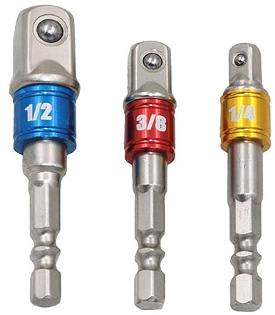 Impact Driver Socket Adapter, 3Pcs Socket Bit Adapter Drill Nut Driver Power Extension Bar 1/4 3/8 1/2 for Power Hand Tool Driver