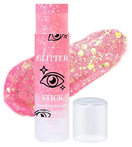 Prreal Body et Visage Mermaid Glitter Stick - Maquillage Holographique pour Cheveux, Yeux, Éclat du Corps, Accessoires de Rave, Scène Noël (Rose Soutenu)