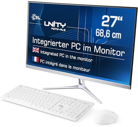 All-in-One-PC CSL Unity F27W-ALS, 68,58 cm (27 Zoll, 1920x1080 Full HD) - Leistungsstarker AIO (Intel N200 CPU 4x3700 MHz, 512 GB SSD, 16 GB DDR4-RAM, Windows 11 Pro), weiß