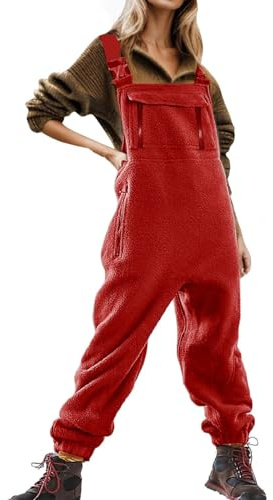 Combinaison Cargo Femme Bretelles Réglables- Salopette en Polaire avec Poches-Salopette Ski Chaud Coupe Ample Résistant DéContractéE Jumpsuit Pantalon Grande Taille de Mode Salopettes