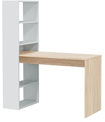 habeig Regal-Schreibtisch Arbeitstisch Spieltisch Bücherregal Büroschrank weiß, Kombi aus Schreibtisch und Regal 8314A