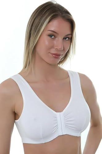Vitality Care Front Fastening Cotton Rich Bra for Women, Non Wired Post Surgery Bra, Multi Cup B-DD, Plus Size 38, White
