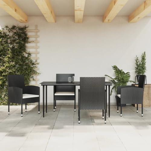 Homgoday Juego de Comedor de jardín 5 pzas ratán sintético y Acero Negro, Silla Asiento Sillón Mesa Cocina Exterior Terraza Patio Balcón Muebles Tipo 12 Conjuntos de jardín