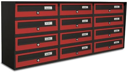 ALUBOX SLIM Cassette Postali Condominiali 12 Posti 50X116X30 Cm In Lamiera Zincata E Alluminio Cassetta Postale Da Esterno Condominiale Con Sistema Anti Prelievo (ANTRACITE ROSSO)