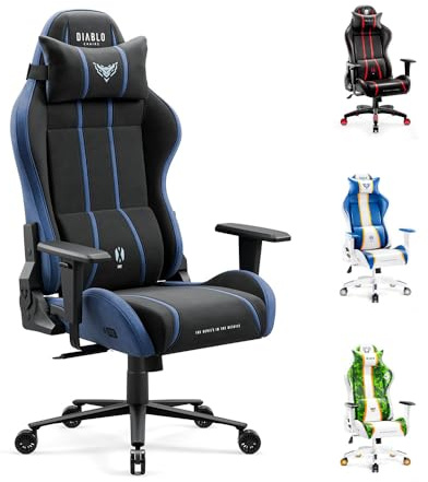Diablo Gaming stol tyg X-One 2.0 – justerbara armstöd, ergonomisk spelstol, 150 kg lastkapacitet, kontorsstol, gamerstol med nackstöd och ländryggsstöd – normalt (L) – blåsvart