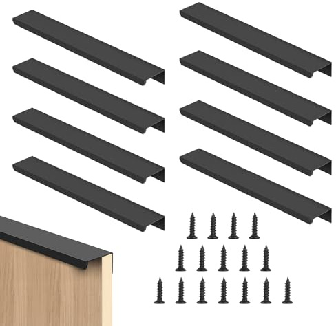 SWAWIS 8 stycken dolda möbellådknoppar, 200 mm svarta knoppar moderna möbelhandtag med skruvar, avstånd från hålet 96 mm möbelhandtag för skåp skåp möbler kök