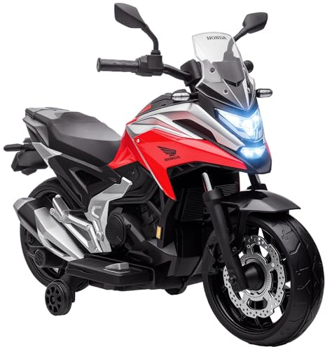 AIYAPLAY Elektrisk barnmotorcykel, elmotorcykel med MP3, USB, stödhjul, musik, strålkastare, elektrisk motorcykel med 2 stödhjul för barn från 3–6 år, röd