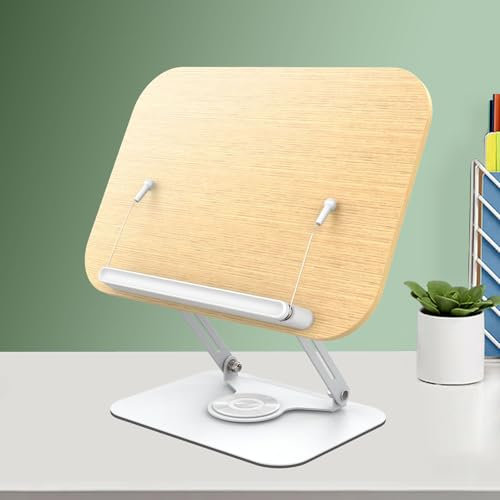 Gwezmxs Buchständer Holz, Buchhalter Leseständer mit Klappbar und Tragbar, 360° Drehbare Basis, Kochbuchhalter, Laptop Ständer, Labletständer, Notenständer