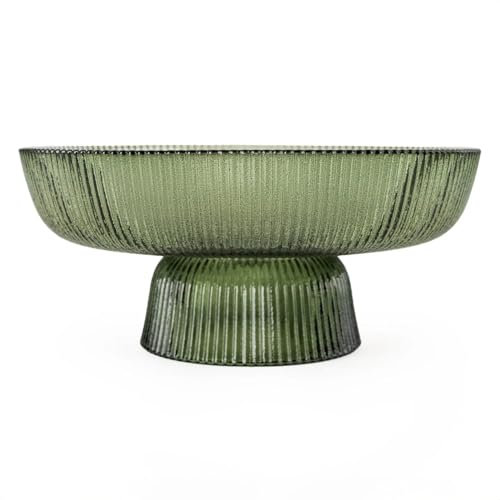 Home Deco London Olives 20cm Ridged Glass Pedestal Bowl, Green