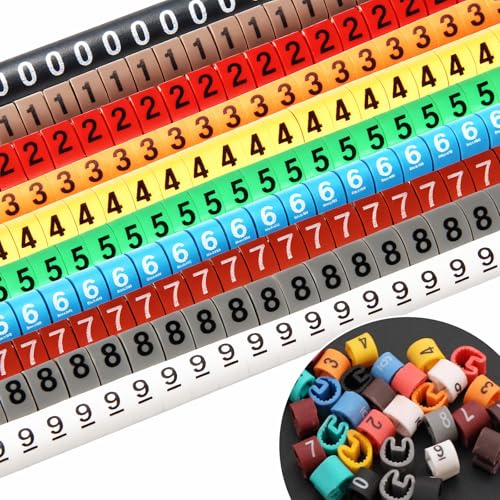 Juego de 500 marcadores de cable de alambre de 0 a 9 números de colores, marcadores de cables de PVC, etiquetas de alambre fiables para cables eléctricos