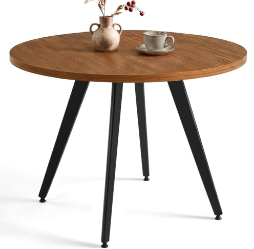 Nizzenithal 100 Zentimeter Runder Esstisch, Runder Esstisch aus der Mitte des Jahrhunderts für 4-6 Personen, Dicke Holzmaserung Tischplatte zum Essen, Wohnzimmer, Kleiner Raum (Braun)