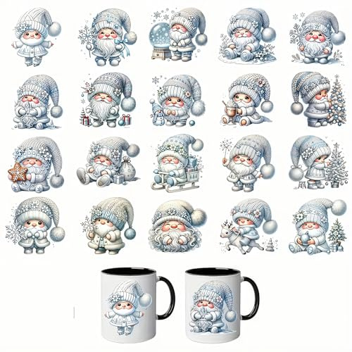 20pcs Christmas Snata Snowman Winter Gnomes Floral UV DTF Cup Wraps Transfer Sticker for Glass Cups Furniture Craft DIY Crafts，Rub on Transfer Stickers for DIY Water Bottle Laptop Decal Wood Car