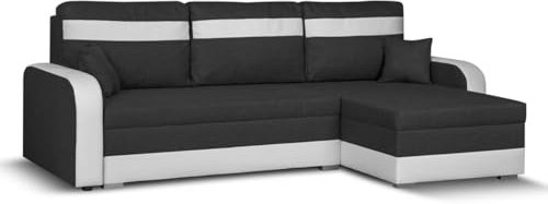 SENTO TRADE Ecksofa mit Schlaffunktion, Bettkasten, L-Form Eckcouch, Schlafsofa, inkl. Hocker, Bonellfederkern, CONDI (dunkelgrau-weiß)