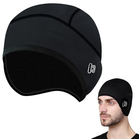 Coupe-Vent de vélo d'hiver Casque,Hiver Cyclisme Bonnet,Bonnet Hiver Homme Femme,Bonnet sous Casque pour Le Cyclisme,Le Ski,la Course à Pied,avec Couvre Oreilles et Trou Lunettes,pour Hommes Femmes