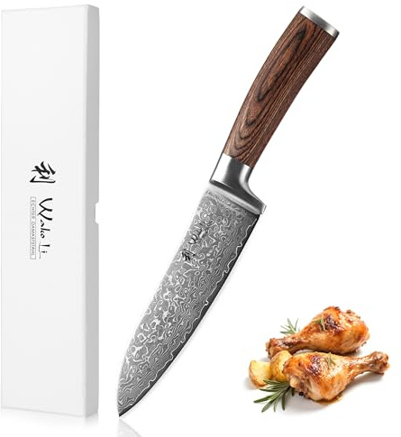 Wakoli EDIB Sakura Santokumesser 17 cm, 67 Lagen Damaststahl mit VG10 Kern | 60±2 HRC, beidseitiger V-Schliff 15°, Pakkaholzgriff und Geschenkbox für kontrollierte Schnitte bei Fleisch, Fisch und Gemüse