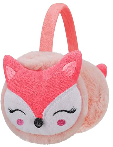 Uoimky Orejeras para niños, orejeras para niños, invierno, dibujos animados, diseño de zorro, calentador de orejas, a prueba de viento, cálido, mullido, ajustable, orejeras para niñas, Rosa roja