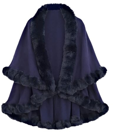 Poncho en fausse fourrure pour femme - Cape chaude tricotée avec capuche - Cardigan - Veste de mariée - Boléro pour l'hiver - Mariage - Soirée de Noël - Hiver - Bordures en fourrure chaude - Poncho