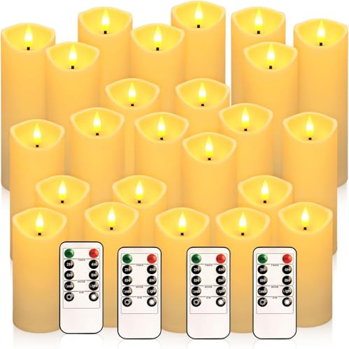 LIVEN 24 Pack Christmas Decoration Flickering Flameless Candles, Battery Operated Candles,LED Candles for Home Decor,Wedding,Halloween,Birthday,Valentine'sDay (D2.2 xH 5 6 7 Ivory)