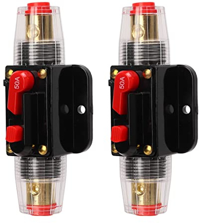ZAICOLER Interruttore Automatico in Marino Ad Alta Corrente 12-24 V con Ripristino Manuale per Audio di Barche per Auto, Capicorda per Batteria da 2 Pezzi e Tubi Termorestringenti Inclusi Facile (50A)