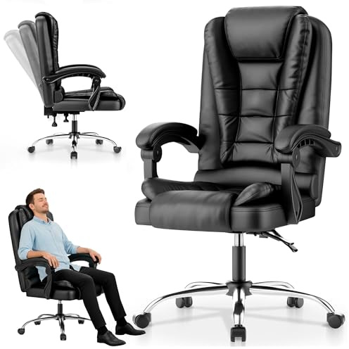 EveryKip Silla de Oficina Profesional con Respaldo Alto 360° – Sillón Acolchado y Reclinable Cojín Lumbar, Altura Ajustable Ergonomico Alfombra Bebe Acolchada Plegable (Negro)