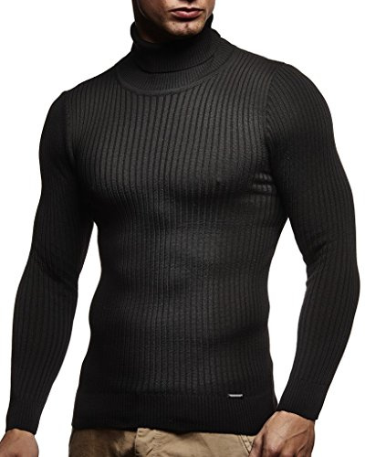Leif Nelson, LN1670, Pullover da uomo a collo alto, slim fit, a maniche lunghe, nero Nero L