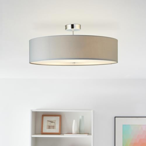 Lightbox LED Deckenlampe Textilschirm Ø 60 cm, E27 Lampe, hellgrau | Runde Deckenleuchte fürs Wohnzimmer und Schlafzimmer, dezente, vielseitig einsetzbare Beleuchtung