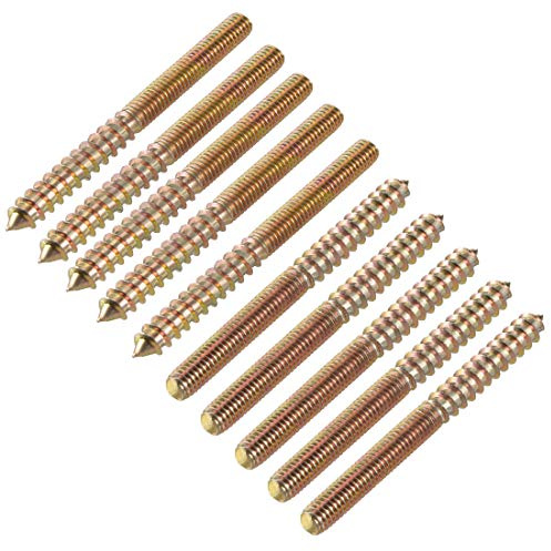 sourcing map M6 Stockschrauben, Länge 68 mm, Doppelkopfschrauben, selbstschneidende Schraube, 6 mm, Holzgelenk, Möbelbeine, 10 Stück
