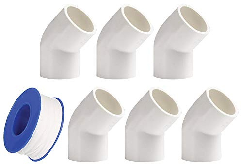 YOFASEN 6 Stück PVC Rohrverbinder, 20mm - 45 Grad Winkel Kniestück Kappen Fittings für Wasserrohre - Sanitär Kupplungsverbinder + Klebeband
