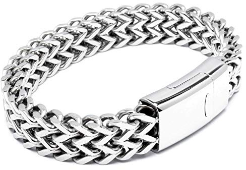 Schmuck-Checker Hochwertiges Fuchsschwanzkette Herrenarmband aus Edelstahl mit zuverlässigem Magnetverschluss silber