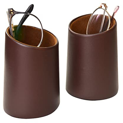 Bleiou 2 Pack Eyeglasses Holder PU Leather Glasses Stand Case Holder for Desks or Nightstands