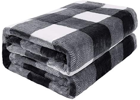 PiccoCasa Karierte Decke Wolldecke Große Decke Tagesdecke Fleecedecke Warme & weiche Wohn- & Kuscheldecke als Sofadecke/Couchdecke Sofaüberwurf Schwarz&Weiß 150x200cm