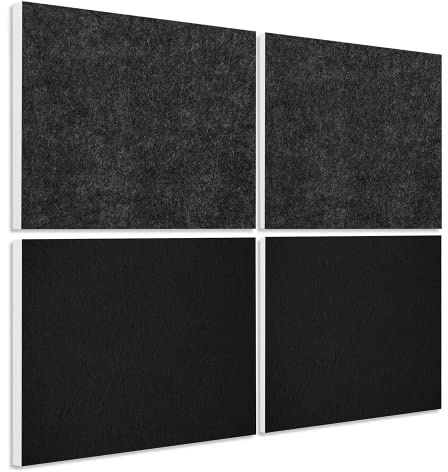 platino24 Schallabsorber COLORE aus Basotect G+ I 4 Stück I 82,5 x 55 x 5 cm I Wand-Paneele in Schwarz & Anthrazit I Akustikpaneele mit Akustikfilz zur Schalldämmung in Büro & Wohnung