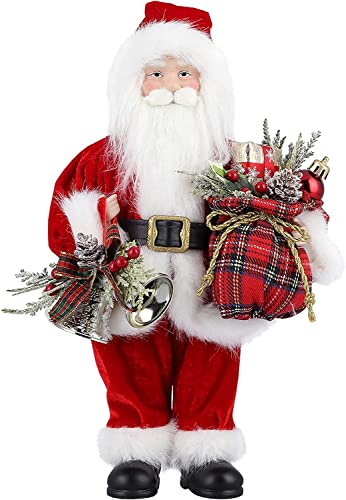 AGM Santa Claus Figur, stehende Weihnachtsmann mit Geschenk- und Weihnachtsglocken, Klassische Weihnachtsbaumdekoration, Zuhause, Restrant - 30 cm