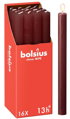 Bolsius Avsmalnande ljuspelare – mörkröd – 16-pack – lång brinntid på 13 timmar – hushållsljus – inredning – oparfymerad – naturligt veganskt vax – 270 x 23 mm