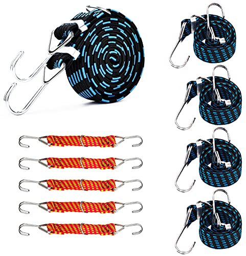 Spanngummi mit Haken, 10er-Set Extra Stark - Spanngurte, Gepäckspanner, Expander, Expanderseil, Gummiseil, 3 Längen: 15 60 200 cm, Ideal zum Fahrrad Motorrad Autotransporter Camping