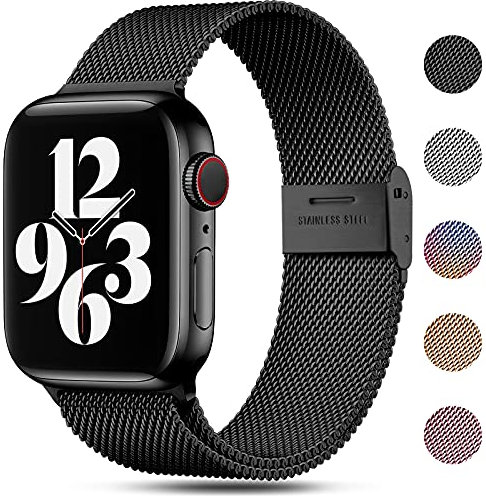 Funbiz Métal Bracelets Compatible avec Apple Watch 38mm 40mm 41mm, Sport Bracelet en Acier Inoxydable de Remplacement pour iWatch Series 8 7 6 SE 5 4 3 2 1, 38mm/40mm/41mm, Noir