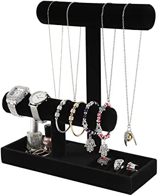 Pangkeep Schmuckhalter, Halsketten-Armband-Halter mit Ring- und Ohrring-Tablett, Schmuck-Display-Ständer zum Verkauf von Armreifen, Haargummis, Uhren und Ketten (schwarzer Samt)