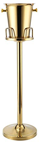 Ice Bucket with Stand 201 Stainless Steel Ice Cube Container Cooler with Handle for Wine, Champagne, Beer, KTV Clubs, Bar Parties, 5L-Stand 60cm Tall||Gold