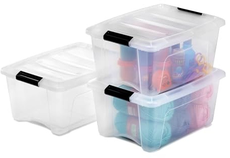 Iris Ohyama Aufbewahrungsboxen mit Deckel, 15L, 3er-Set, Transparent, Sicherer Verschluss, Stapelbar, Griffe, Schlafzimmer, Schrank, Büro, Organisation, BPA-freies Plastik, Ordnungsboxen, DDNTB-15