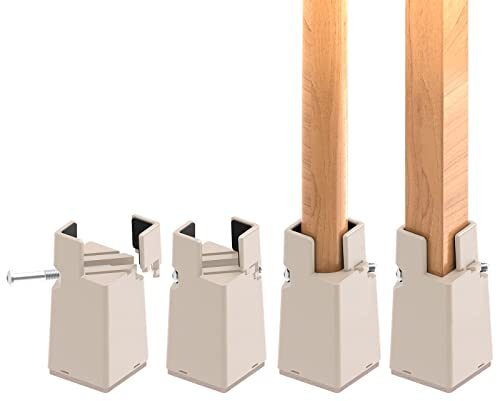 RCHYFEED Verstellbare Betterhöhung Möbelerhöhung 10cm mit Schraubklemme, Gray Betterhöher 4 Zoll Schwerlast Stuhlerhöhungen, 4 Stück Möbelerhöher für 0,8-1,6'' Breite Quadrat & Runde Stuhlbein Beige