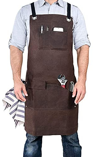 ALCKO Arbeitsschürze Herren Werkstatt, Canvas Jeans Schürze Wasserdicht & Einstellbar, Schürzen Männer Handwerker Tischler Maler Barkeeper, Schreinerschürze Gartenschürze (Color : Brown, Size : XL)