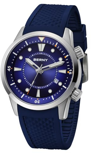 BERNY Herrenuhr Automatische Mechanische Armbanduhr mit Verschraubter Krone Taucheruhr für Herren 20ATM Wasserdicht