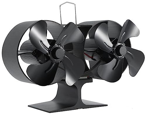 scosao Wood Stove Fan Heat Powered Fireplace Fan Non-Electric 12 Blades Double Motors Thermoelectric Eco Fan with Magnetic Thermometer, for Wood Burning Stove/Pellet/Log Burner