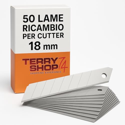 Terryshop74 50 Lame di Ricambio per Cutter 18 mm – Acciaio Affilato Chimicamente – Lame Pre-Tagliate in 10 Parti per 500 Tagli Nuovi – Alta Precisione e Durata Professionale