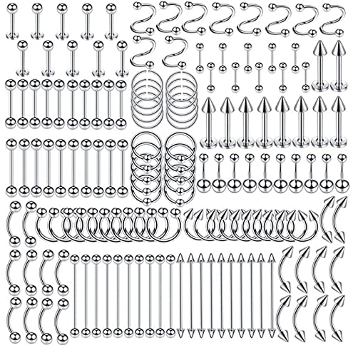 Septum Piercing Chirurgenstahl Ring, Nasenstecker Nickelfrei mit Silber Kugeln Und Stacheln 150Pcs Piercingschmuck Geschenk für Frauen Männer