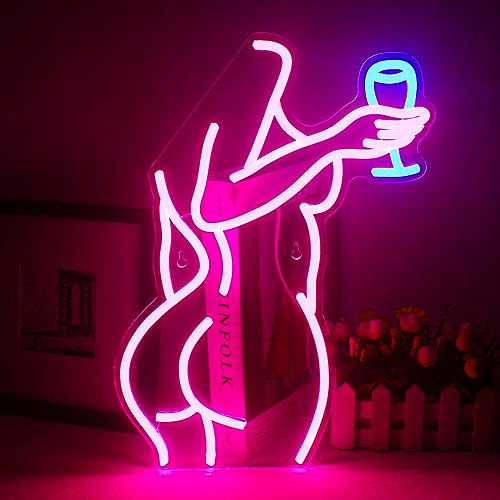 Neonskyltar i form av en kvinna sedd bakifrån i rosa, LED-skylt med sexig kvinna, neonskylt i rosa, för sovrum, bar, man cave och café, väggdekor för festdekorationer